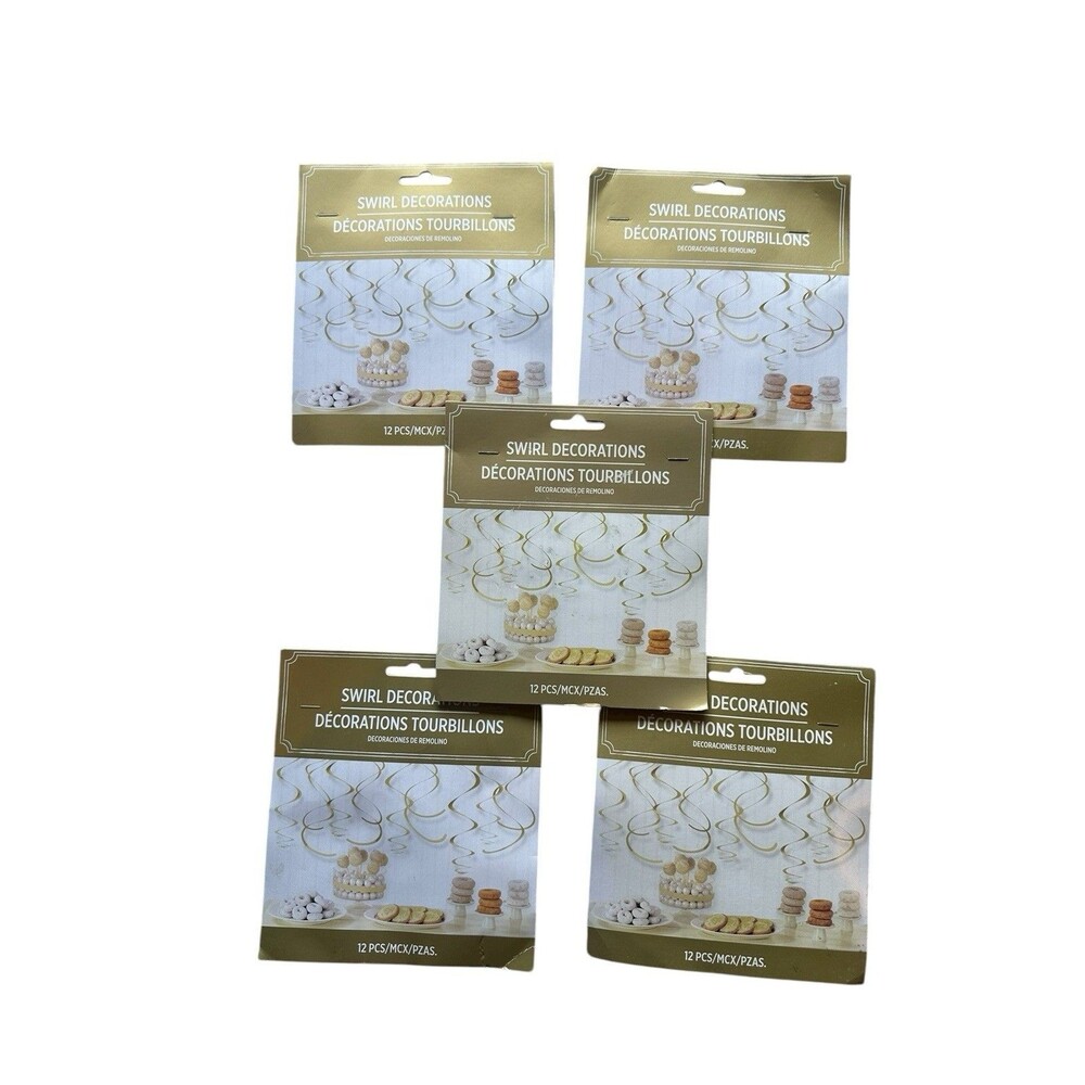 5 Packs Swirl Decorations Gold Streamers 12pcs Per Pack Party Birthday Wedding